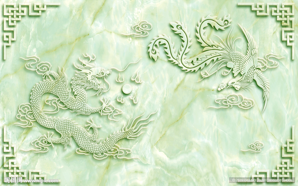 龙凤呈祥福玉雕背景墙图片