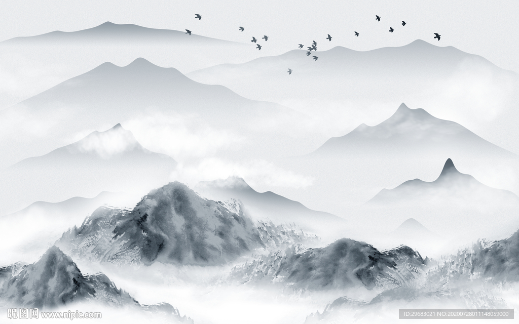 新中式山水意境画 tif分层