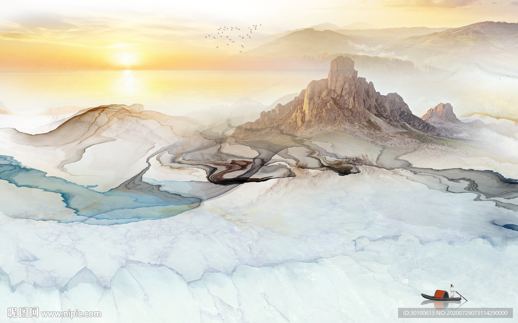 高清 背景山水画 TIF分层