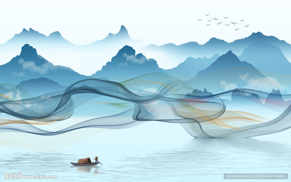 新中式轻奢新山水画 tif分层