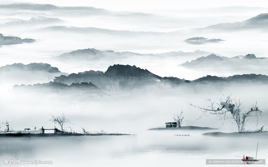 水墨爆单山水画 TIF分层