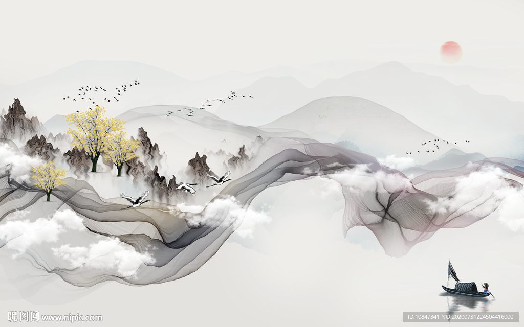 烟雾 爆单山水画 TIF分层