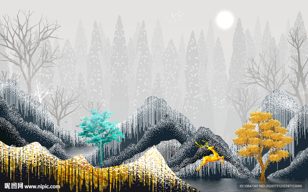 中式 爆单山水画 TIF分层