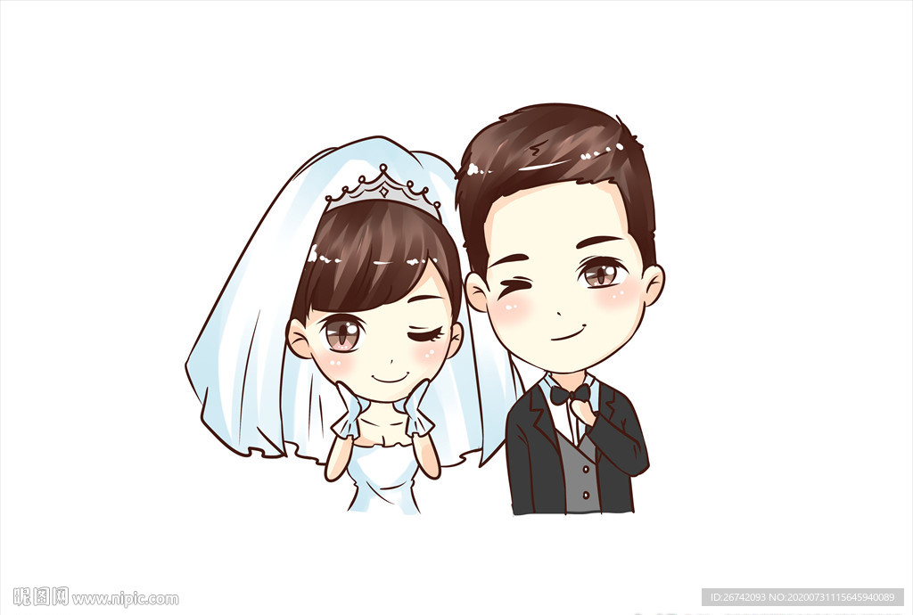 婚礼眯眼微笑Q版