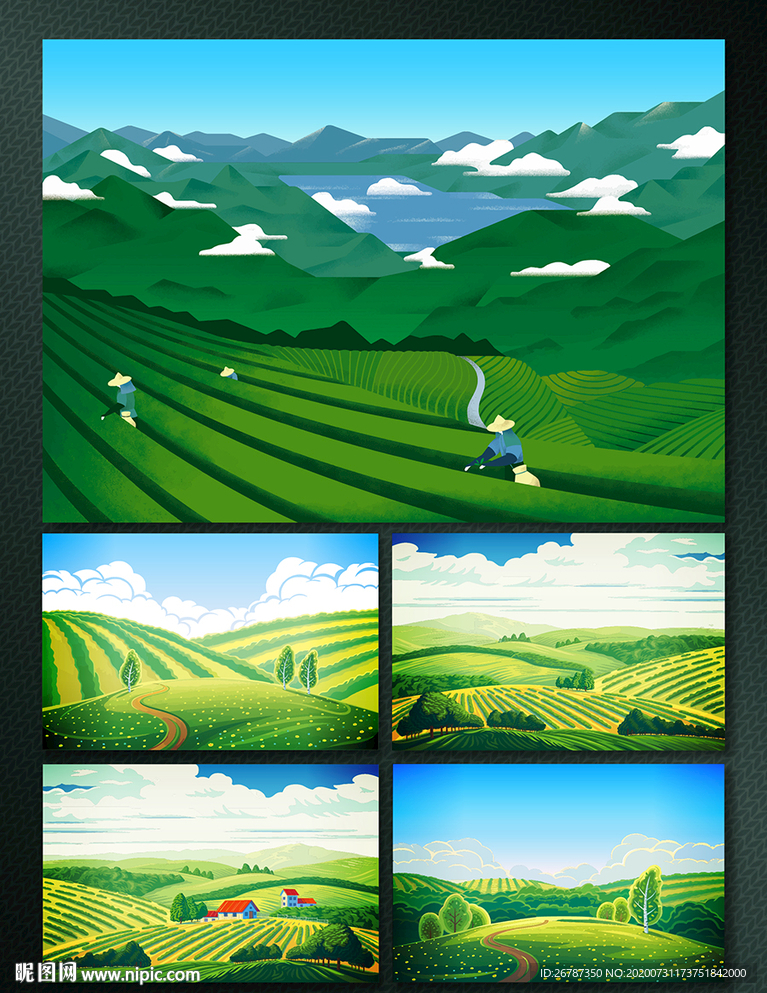 矢量茶园与田园