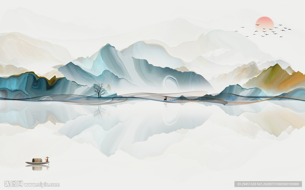 中式轻奢新山水画 tif分层