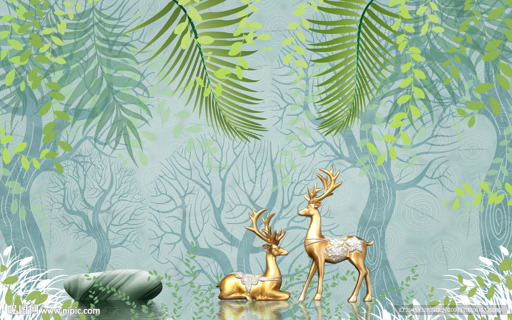 爆款欧式麋鹿画 tif分层