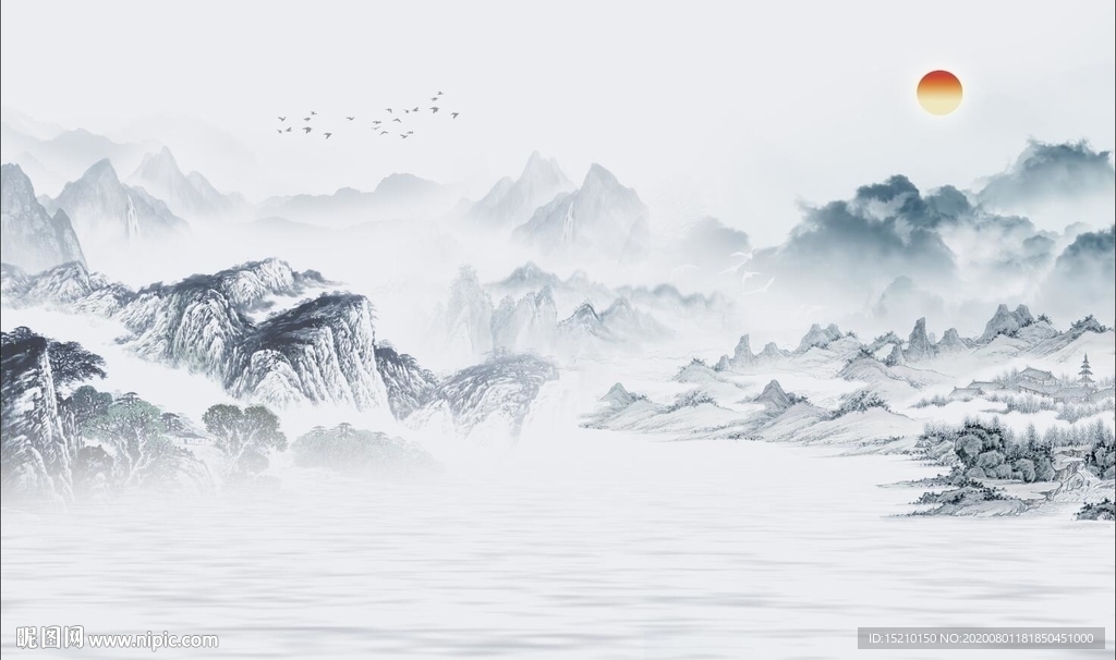 国画山水电视背景墙