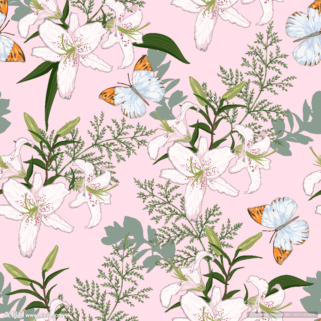 百合 花卉 蝴蝶