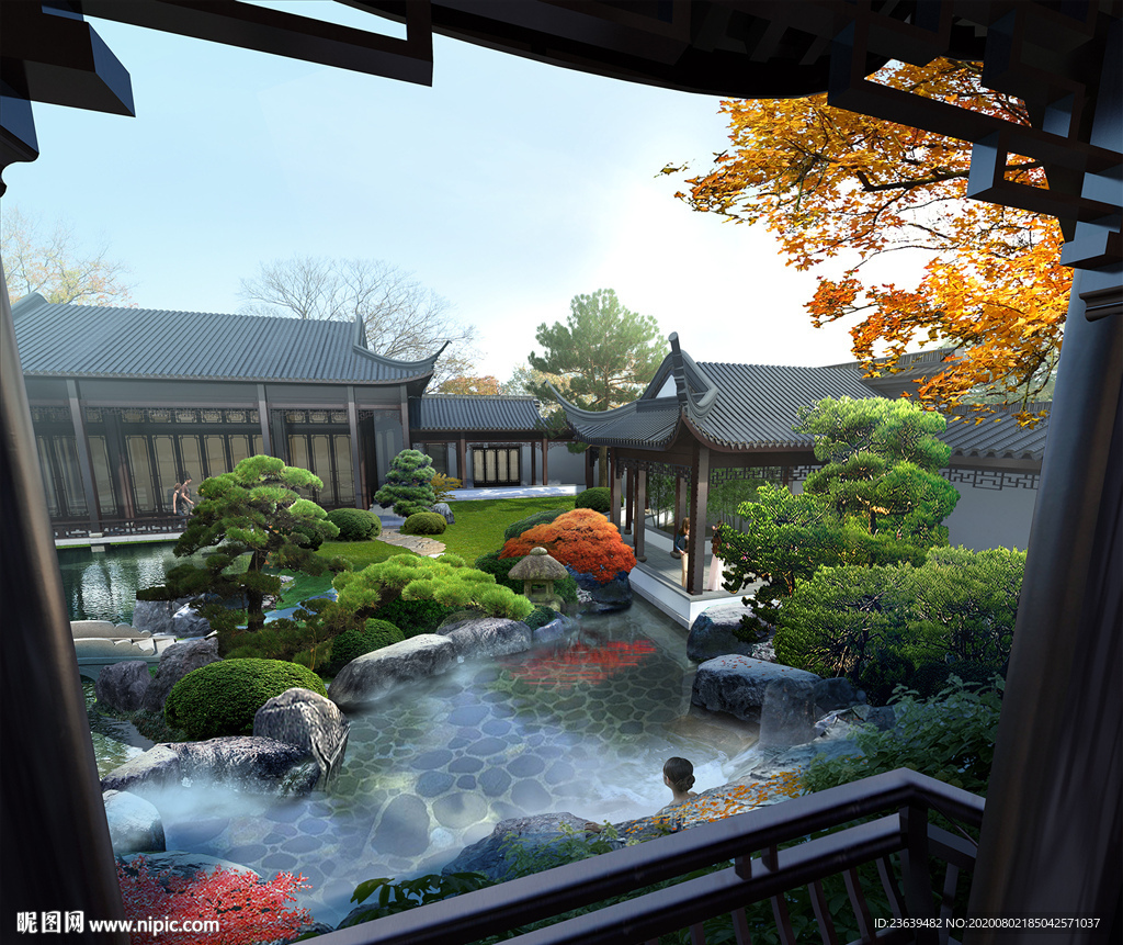 中式庭院景观效果图