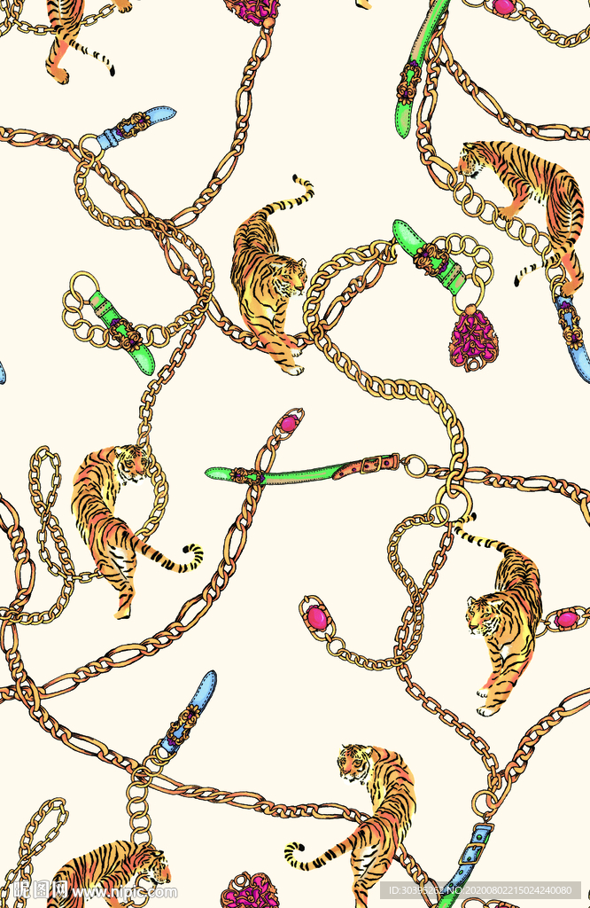 老虎 链条 大牌 印花图 爆款