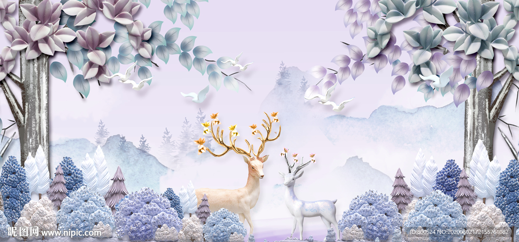 北欧风格浮雕森林麋鹿