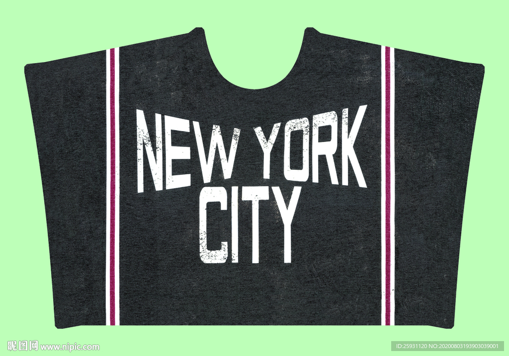 斑驳磨砂底纹纽约英文红白条纹服