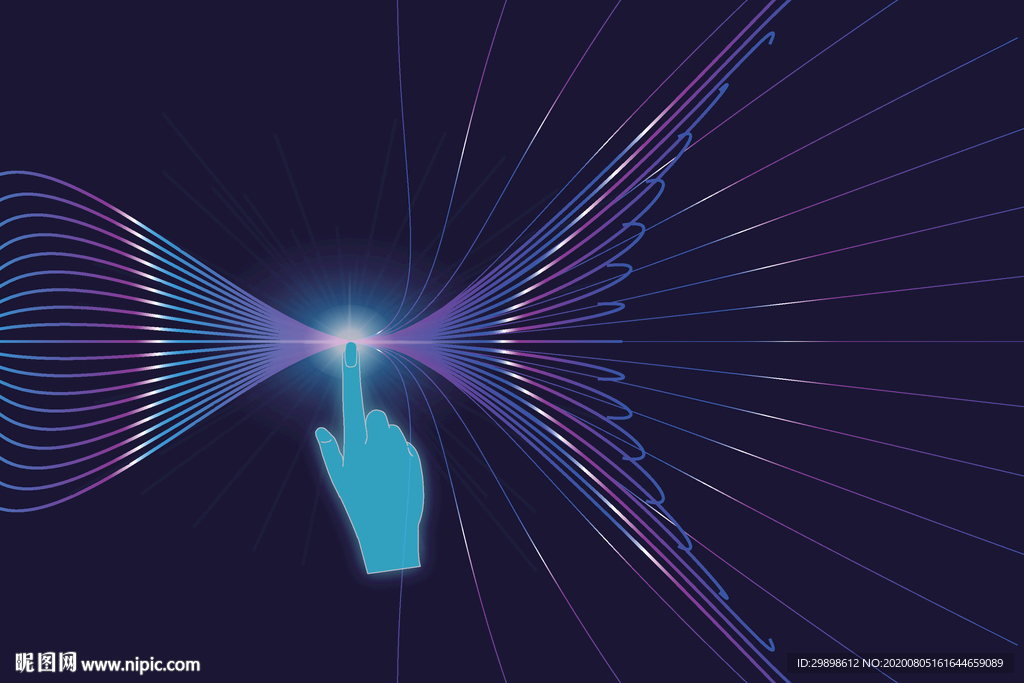 手指触碰渐变线条科技素材矢量图