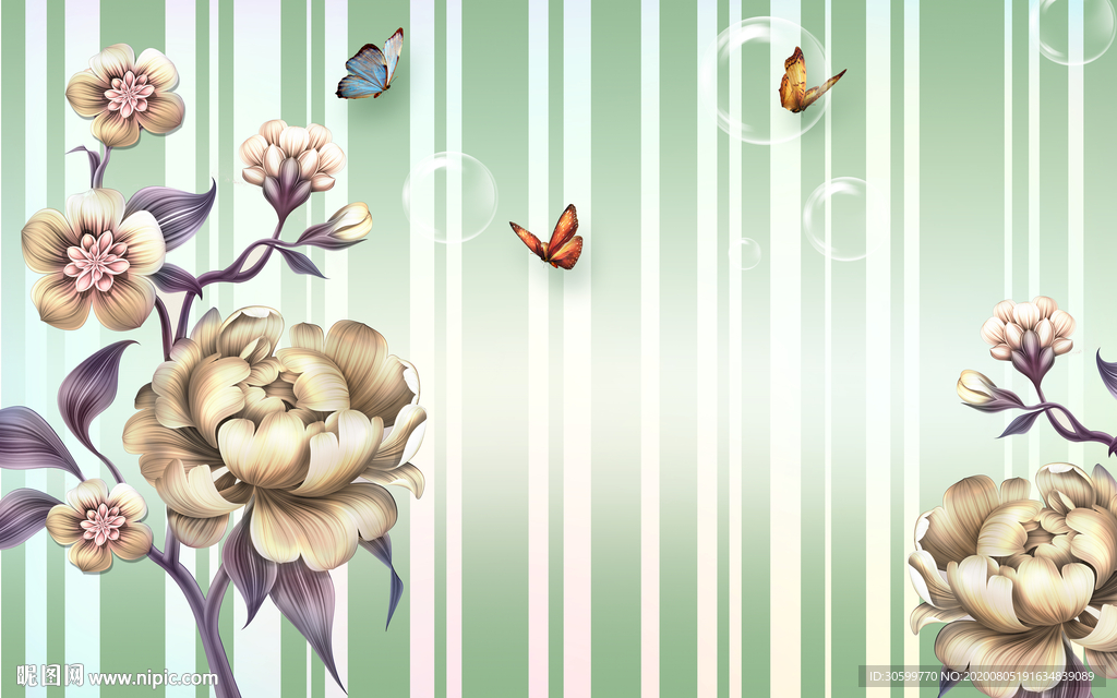 木纹花卉背景装饰画