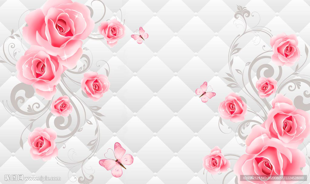 3D玫瑰软包背景墙
