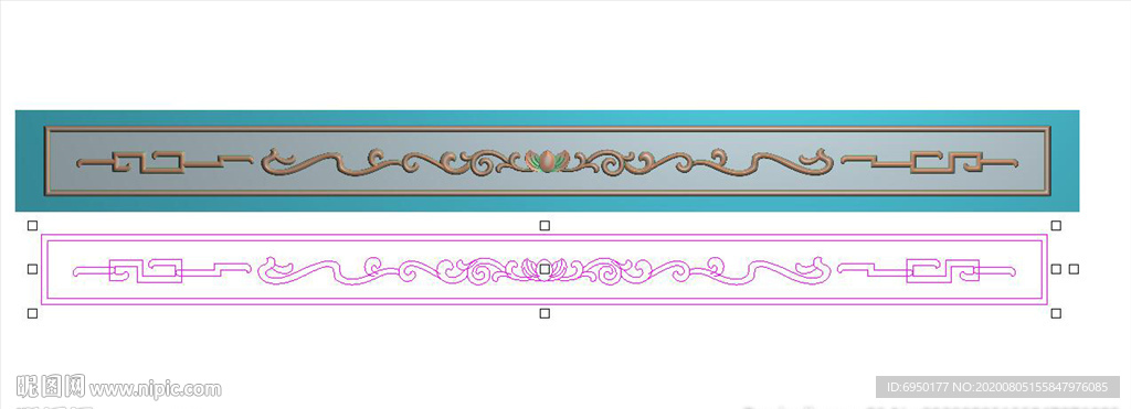 长条洋花莲花牙板裙板精雕图灰度