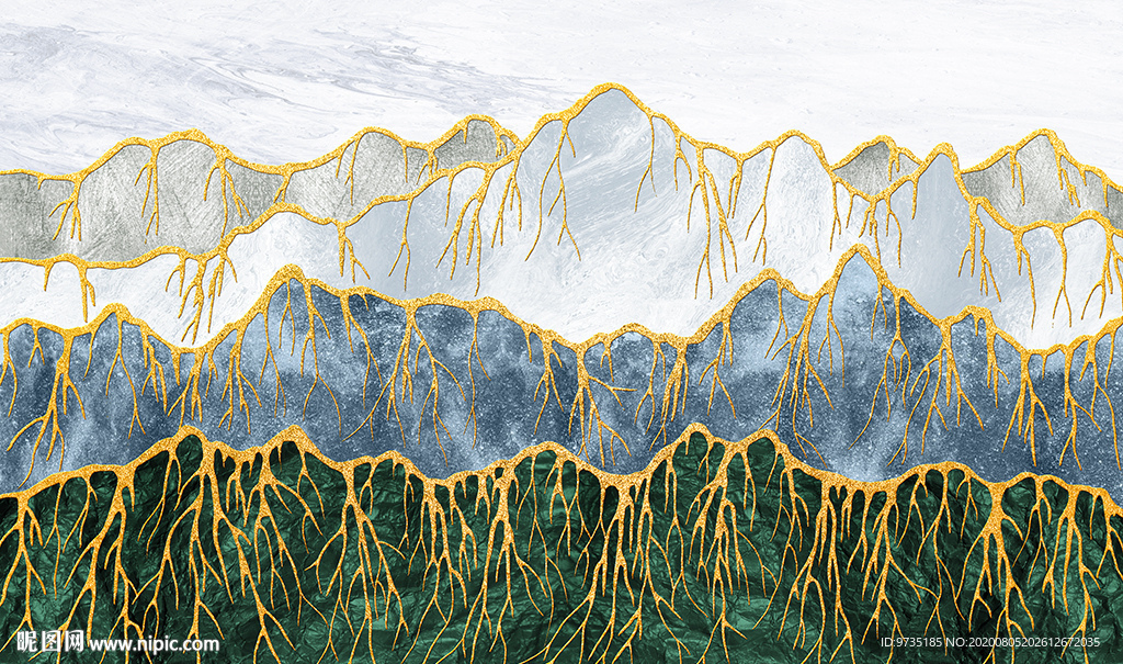 金山银山金箔靠山石山脉壁画背景