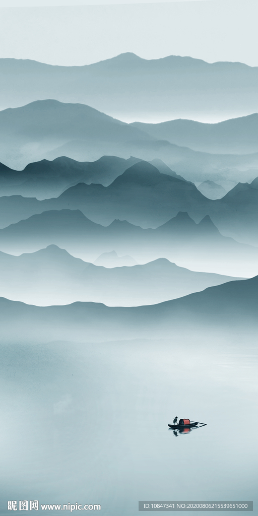 蓝色 山水新玄关画 TIF分层