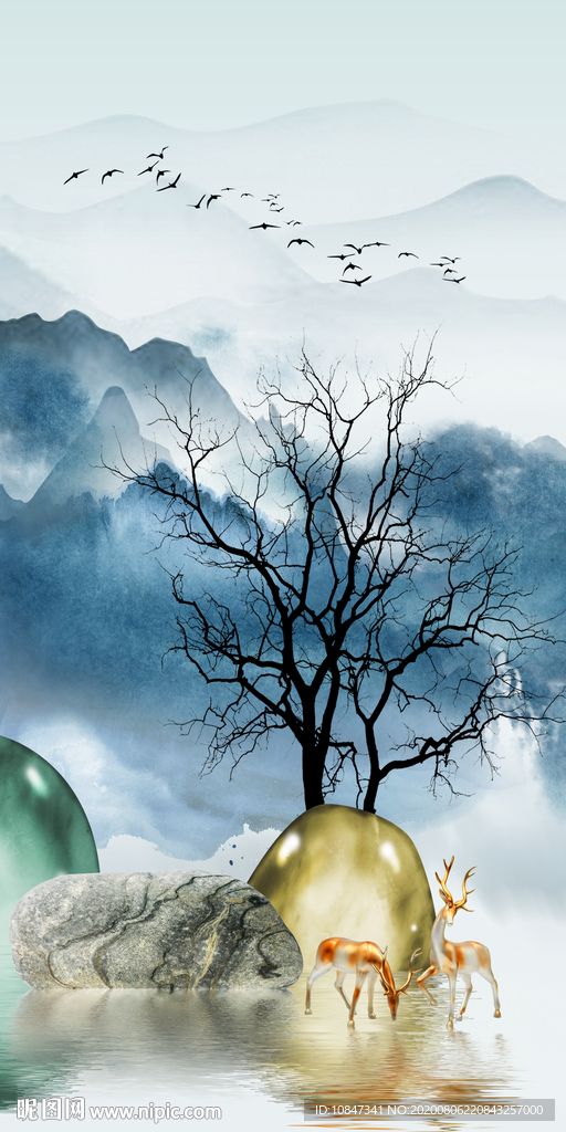 别墅山水新玄关画 TIF分层