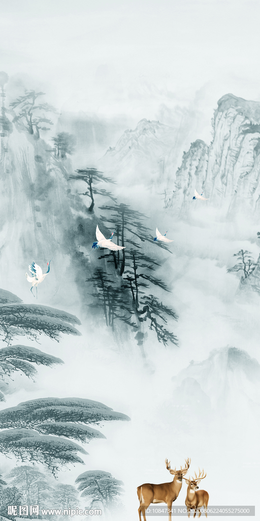 高清 山水画玄关 TIF分层