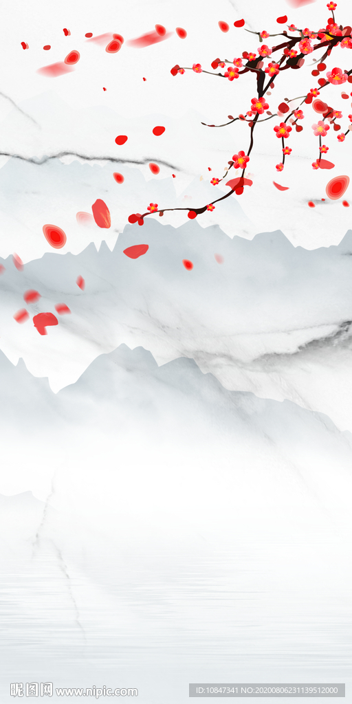 梅花山水唯美玄关 TIF分层