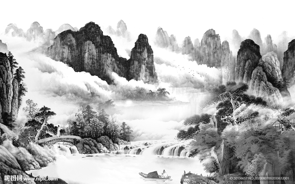 国画大气唯美山水 TIF分层