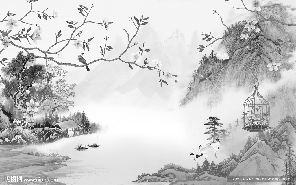 花鸟意境唯美山水 TIF分层