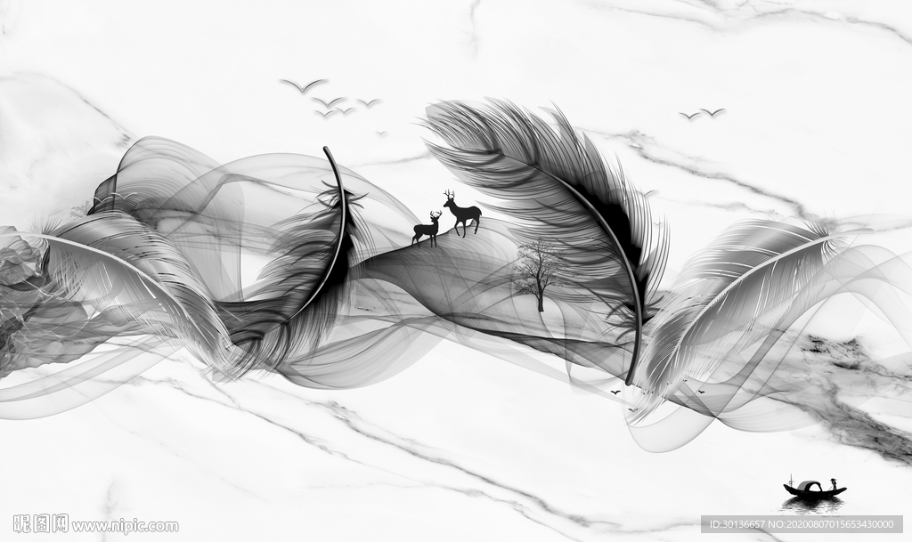 羽毛意境唯美爵士白 TIF分层