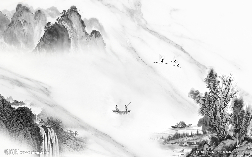 背景墙简约唯美山水 TIF分层