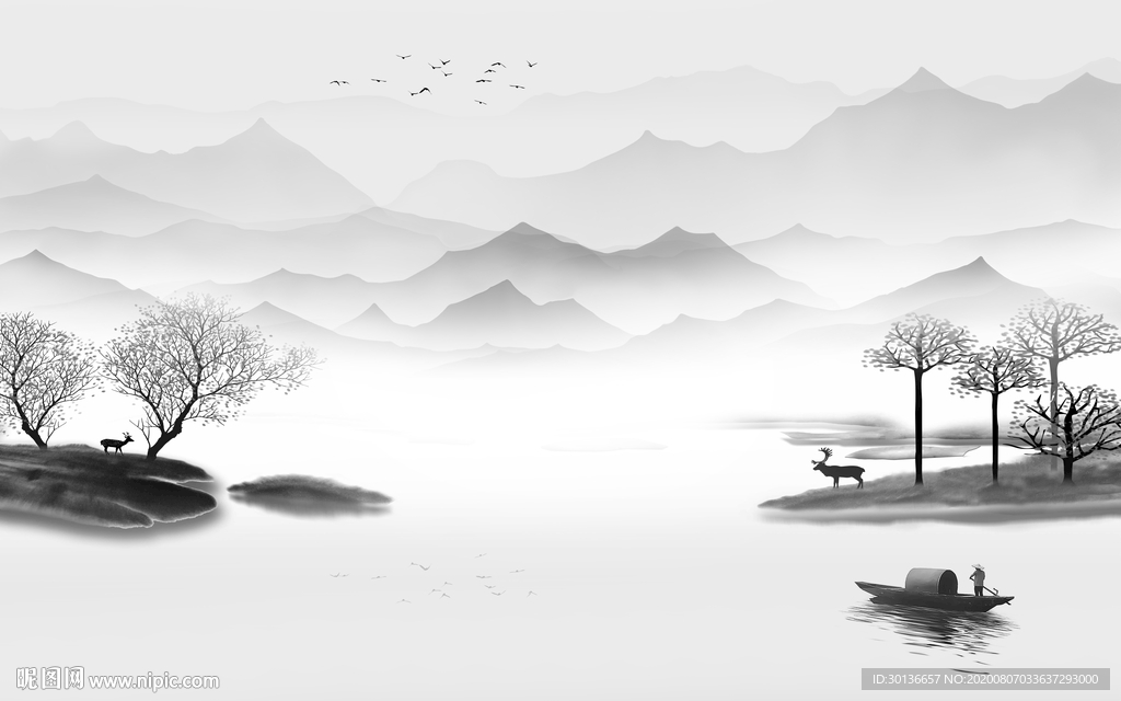 新中式简约唯美山水 TIF分层