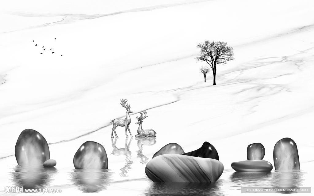 麋鹿大气唯美背景墙 TIF分层