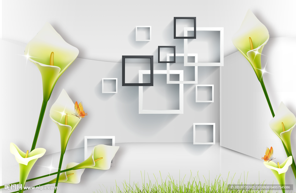 马蹄莲3D立体电视背景墙