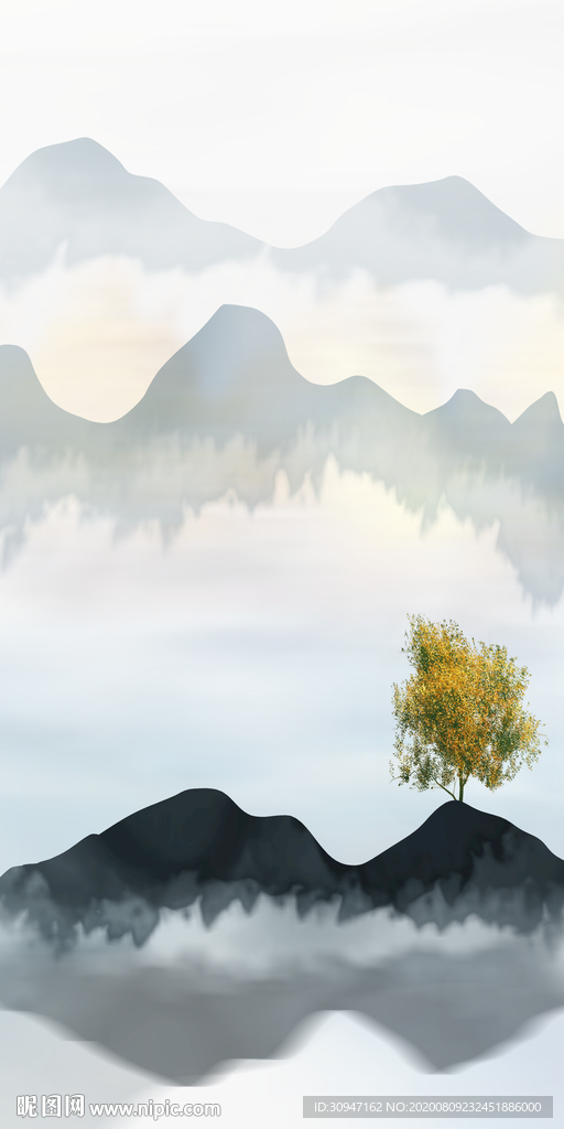 新品新玄关山水画 TIF分层