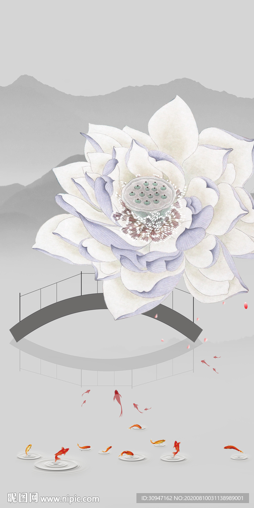 高清荷花玄关山水画 TIF分层