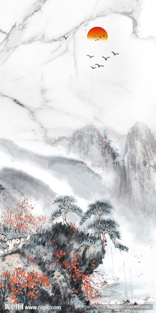 最新简约风山水画 TIF分层