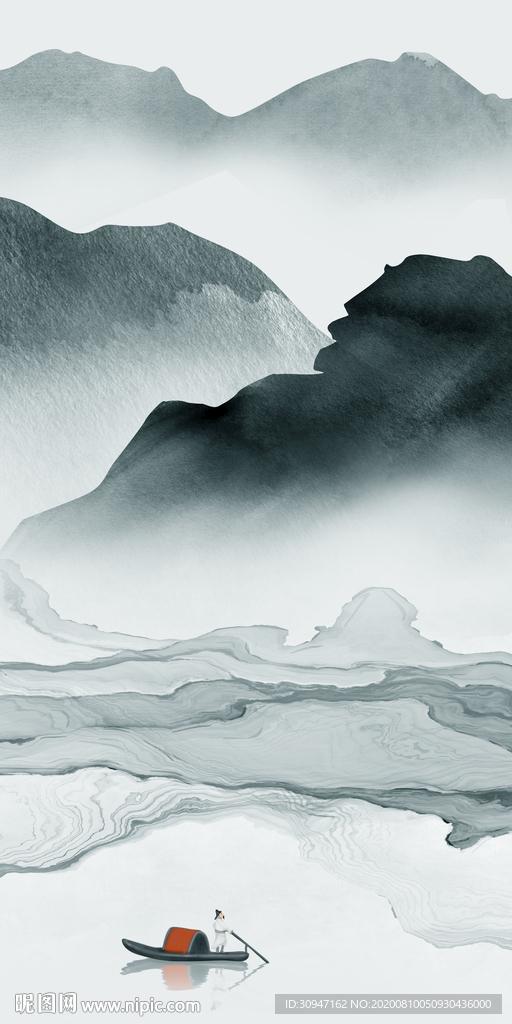 蓝色轻奢新山水画 TIF分层