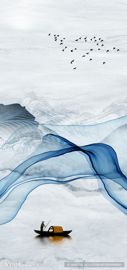 线条新玄关山水画 TIF分层