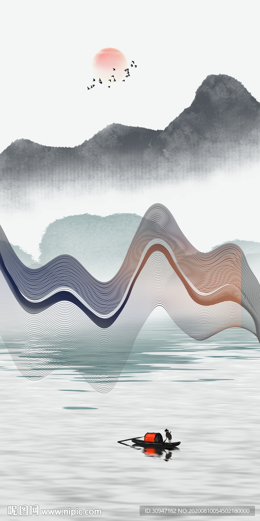 线条 简约风山水画 TIF分层