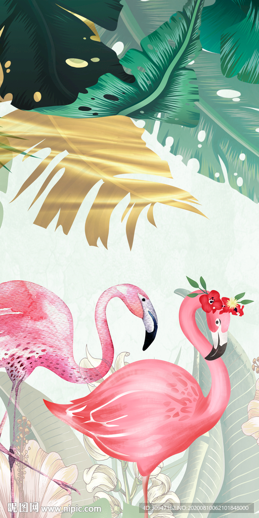 火烈鸟新玄关山水画 TIF分层