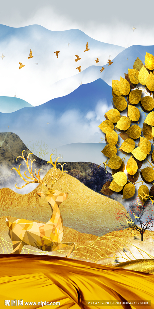 金鹿新高档山水画 TIF分层