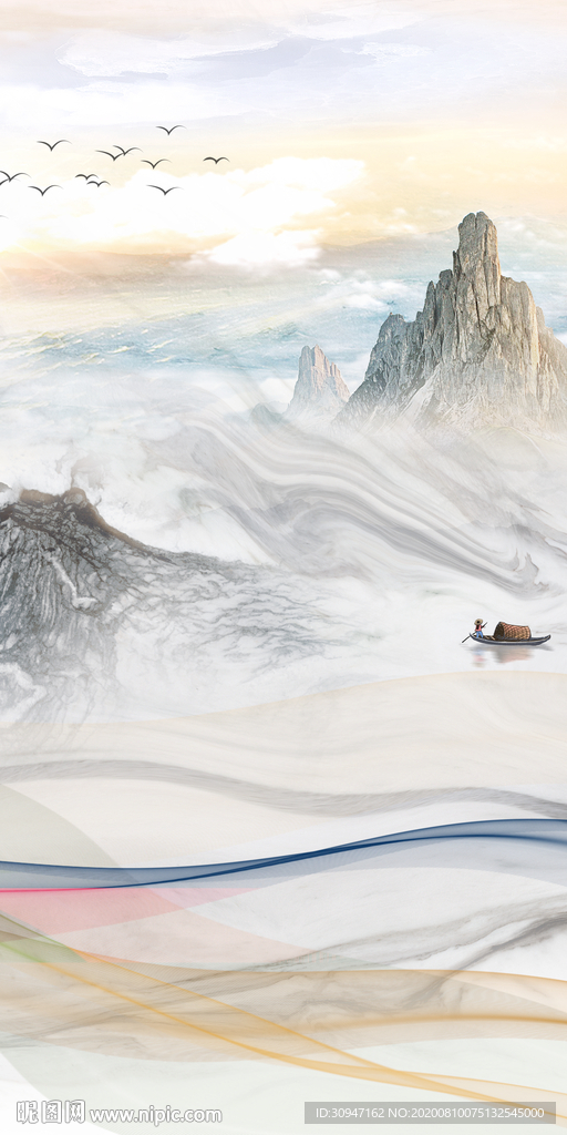 石纹玄关山水画 TIF分层