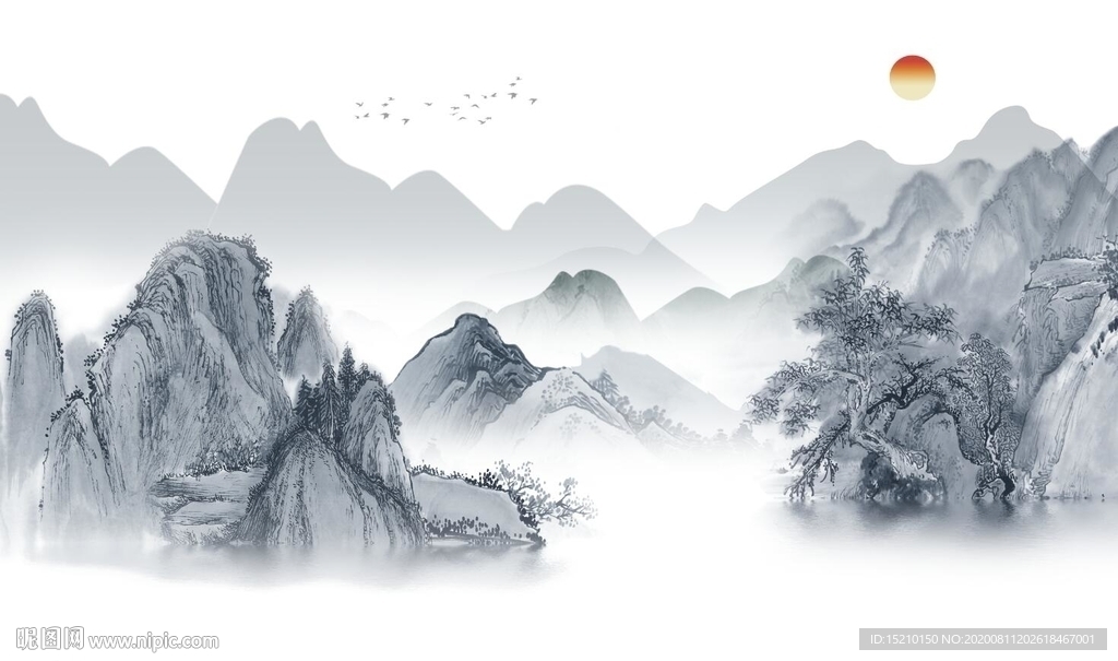 国画山水电视背景墙