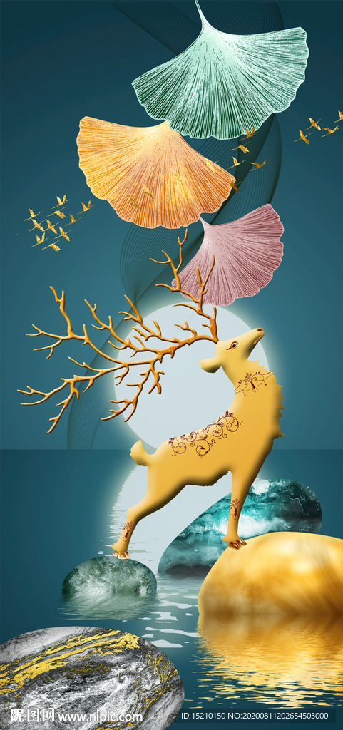 银杏树叶玄关背景墙