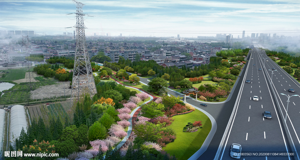 道路效果图景观效果图道路鸟瞰图