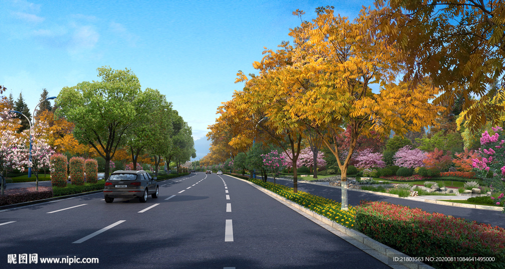 道路效果图秋景效果图景观效果图