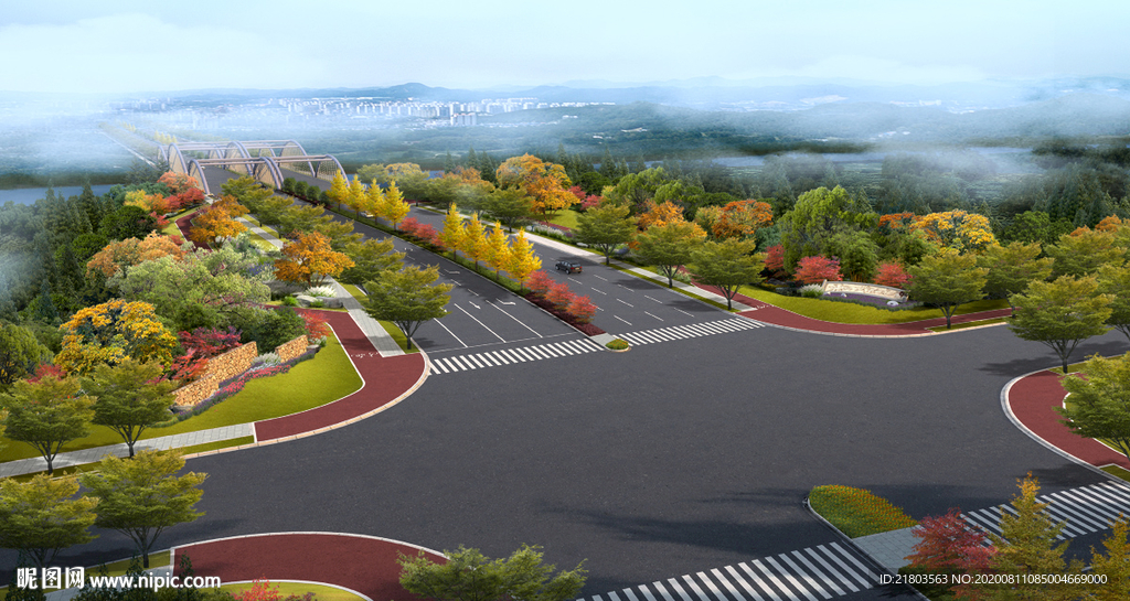 道路效果图秋景效果图公路效果图