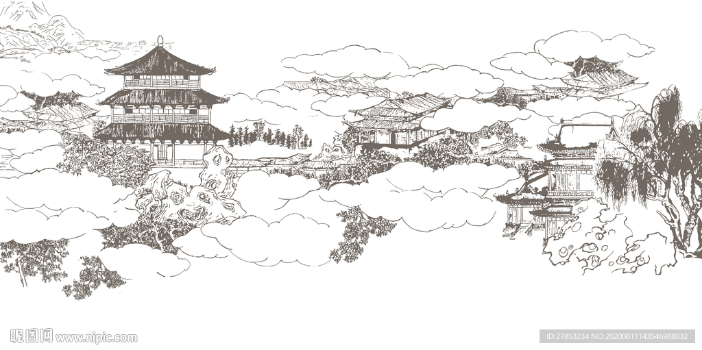 素描楼阁阁楼画