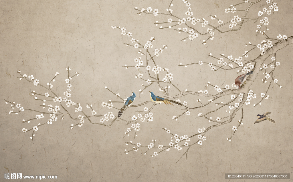 新中式梅花花鸟图