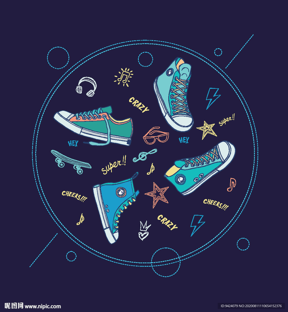 矢量滑板鞋帆布鞋主题图案设计